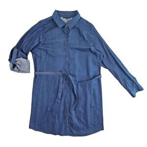 Chic Connection Denim Button-Up Shirt Dress Women's XL Long Sleeve Belted Y2K
